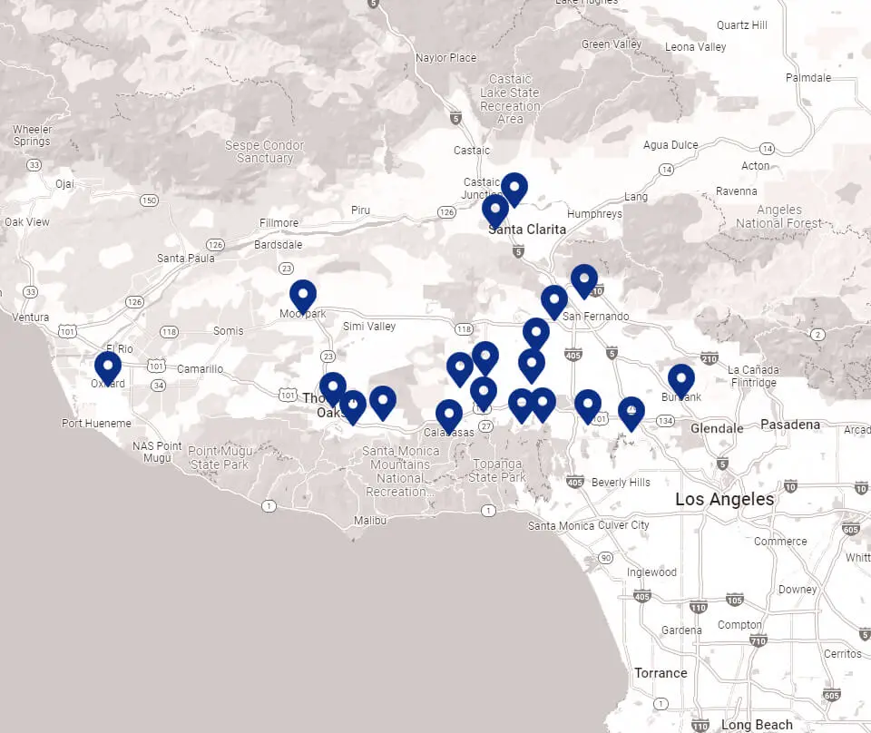Map highlighting the HVAC service area of LP Quality in Chhatsworth and surrounding regions.